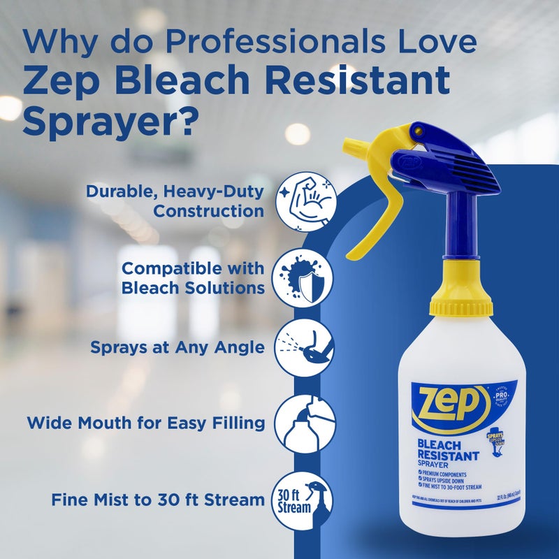 Zep New Bleach Resistant Professional Sprayer 2.0 Bottle 32 Ounces - 30 Foot Spray, Adjustable Nozzle - Image 2