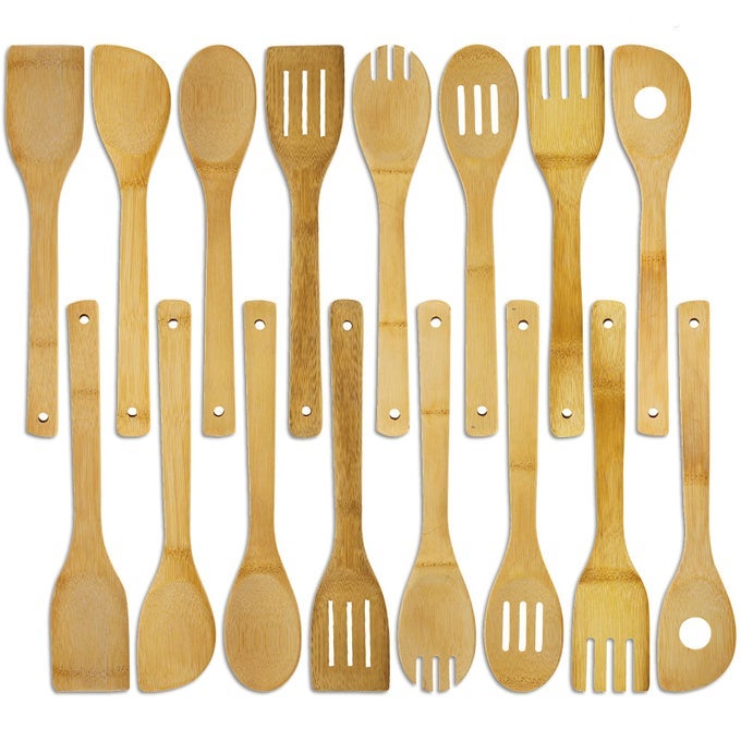 16 PCS BAMBOO WOOD SPOONS SET COOKING UTENSILS FOR COOKWARE WOK EVERYDAY USE MOTHERS DAY GIFTS HOUSEWARMING GIFTS