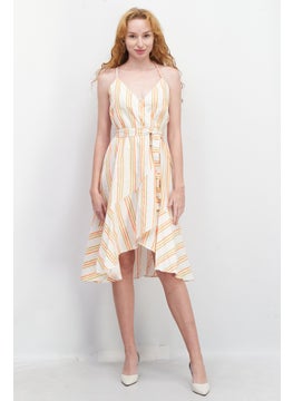 Women Stripe Mini Dress, Orange Combo