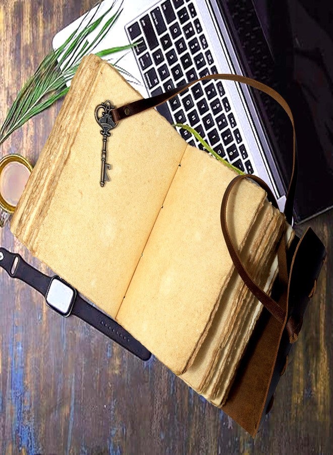 cuero Vintage Leather Bound Journal - Cappuccuno Brown, 8"X6", 200 Deckle Edges Pages for Men & Women, for Writing, Drawing, Travel Diary, Sketchbook - Vintage Key Closure - Book of Shadows - Image 5