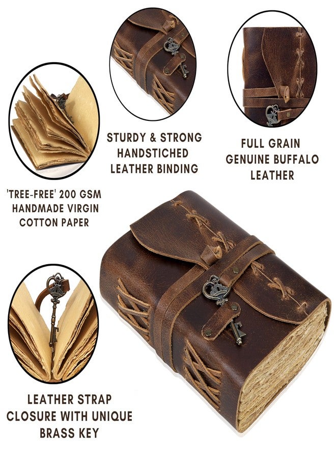 cuero Vintage Leather Bound Journal - Cappuccuno Brown, 8"X6", 200 Deckle Edges Pages for Men & Women, for Writing, Drawing, Travel Diary, Sketchbook - Vintage Key Closure - Book of Shadows - Image 2
