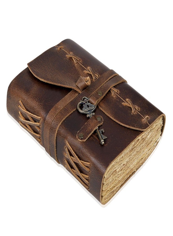 cuero Vintage Leather Bound Journal - Cappuccuno Brown, 8"X6", 200 Deckle Edges Pages for Men & Women, for Writing, Drawing, Travel Diary, Sketchbook - Vintage Key Closure - Book of Shadows - Image 1