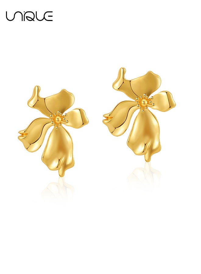 Unique Earrings - Gold Irregular Earrings - Flower Petal Earrings - French Earrings - Elegant, Simple and Stylish - Image 1