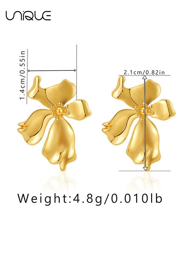 Unique Earrings - Gold Irregular Earrings - Flower Petal Earrings - French Earrings - Elegant, Simple and Stylish - Image 2