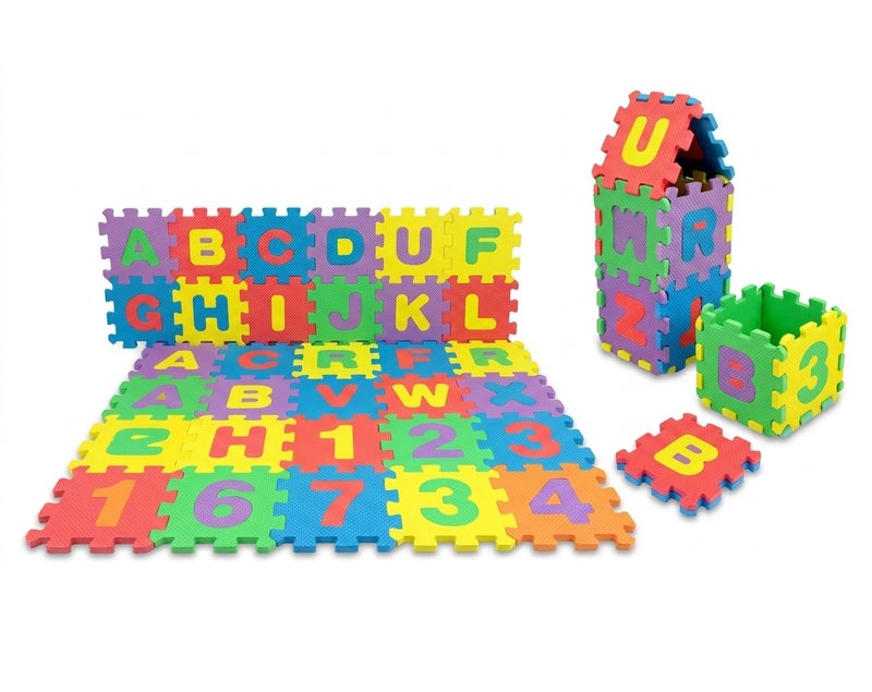 Rymel 36-piece English alphabet and number educational mat for children. Helps develop motor and cognitive skills. Safe, durable, and easy to use. Ideal for children aged 3 and up. - Image 1