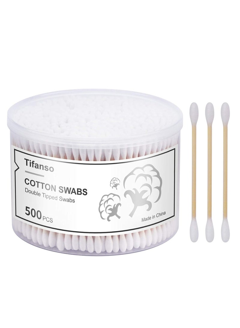CHU DAI 520 pcs Swabs,Natural Double Round Strong Wooden Cotton Tip Sticks Buds for Ears，Cleaning and Makeup Removal,Cruelty-Free Ear Swabs with Storage Box - Gentle on Skin - Image 1
