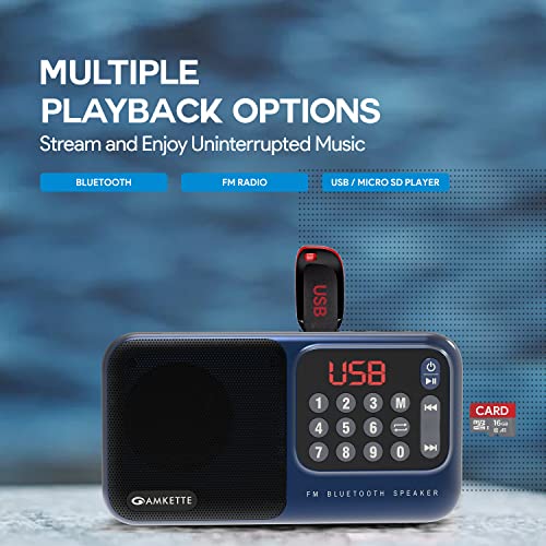Amkette Pocket Mate Digital FM Radio with Bluetooth Speaker - Type C Charging, Antenna, Multiple Playback 8 Hours Playtime, and Number Pad (Headphone Jack, SD Card, USB Input) (Blue) - Image 5