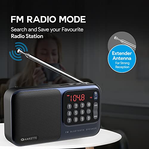Amkette Pocket Mate Digital FM Radio with Bluetooth Speaker - Type C Charging, Antenna, Multiple Playback 8 Hours Playtime, and Number Pad (Headphone Jack, SD Card, USB Input) (Blue) - Image 3