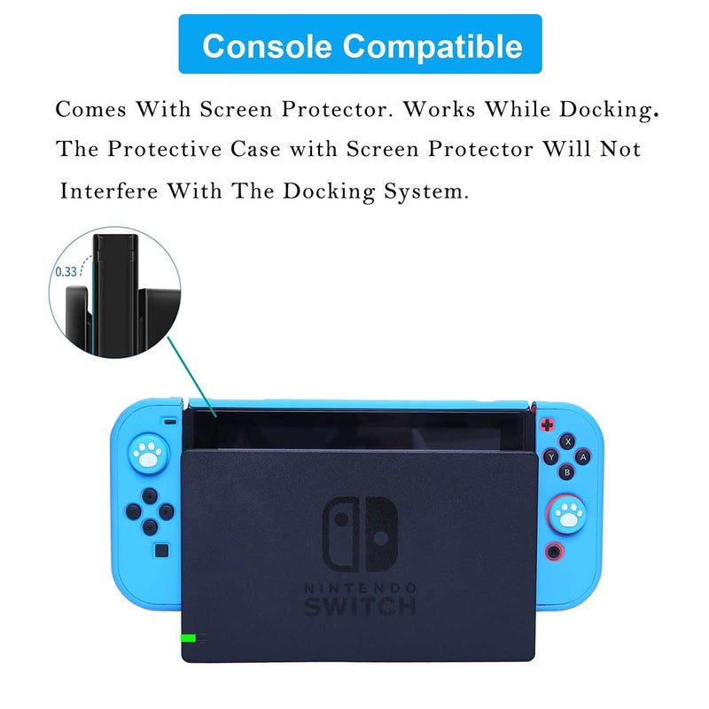 COMCOOL Dockable Case for Nintendo Switch 3 in 1 Protective Cover Case for Nintendo Switch and Joy-Con Controller with Screen Protector and Thumb grips - Sky Blue - Image 3