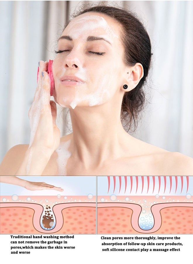 HieerBus Silicone Face Scrubber, Facial Cleansing Silicone Brush Manual Face Washing Brushes,Gentle Exfoliation Pad & Massage Skin Care for Men Women Cleansing and Exfoliating, Blue+Pink  - Image 3