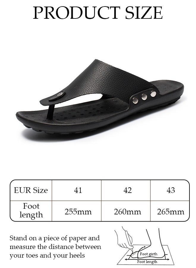 DUNISO شبشب فليب فلوب رجالي للشاطئ مصنوع من الجلد غير قابل للانزلاق شبشب مسطح قابل للتنفس مفتوح من الأمام شباشب ناعمة صندل منزلق للمنزل للشاطئ والمنتجعات الصحية وحمام السباحة وصالة الألعاب الرياضية - Image 2