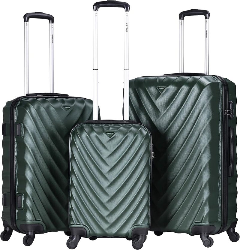 VIPTOUR 3 Piece Hard Side ABS Luggage Set 20/24/28 Inch Best Trolley Bag For Travel With 4 Spinner Wheels (DARK GREEN) - Image 1
