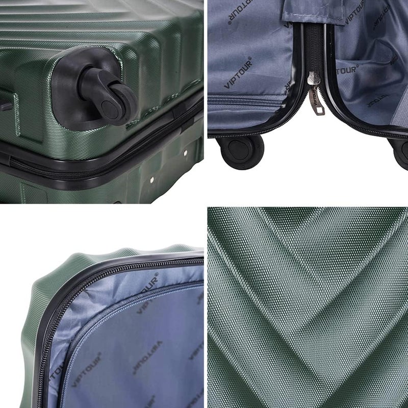 VIPTOUR 3 Piece Hard Side ABS Luggage Set 20/24/28 Inch Best Trolley Bag For Travel With 4 Spinner Wheels (DARK GREEN) - Image 4