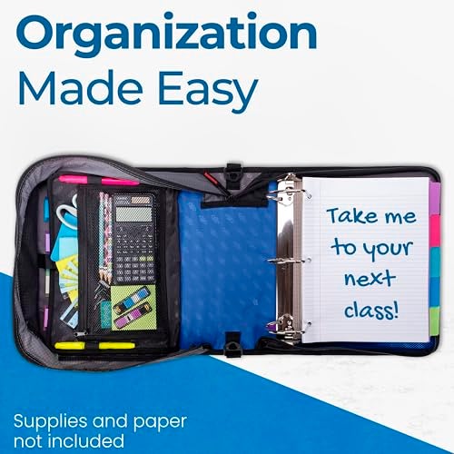 Case it Case-it King Sized Zip Tab School Zipper Binder | 4-Inch D-Rings, 800 Sheet Capacity, 5-Subject Expanding File Folder, Multiple Pockets & Storage Organizer, Shoulder Strap | D-186 Midnight Blue - Image 4