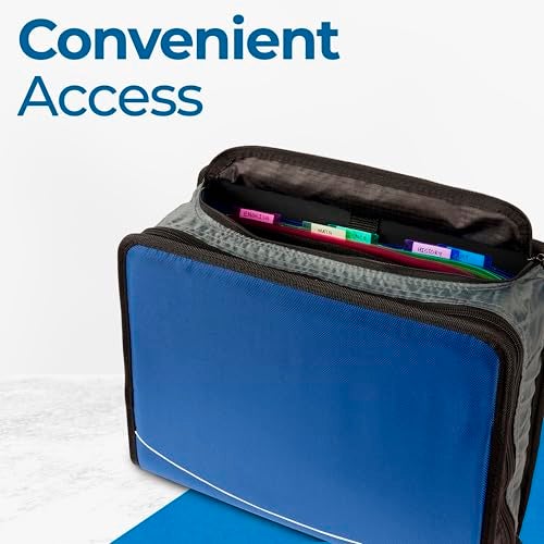 Case it Case-it King Sized Zip Tab School Zipper Binder | 4-Inch D-Rings, 800 Sheet Capacity, 5-Subject Expanding File Folder, Multiple Pockets & Storage Organizer, Shoulder Strap | D-186 Midnight Blue - Image 3