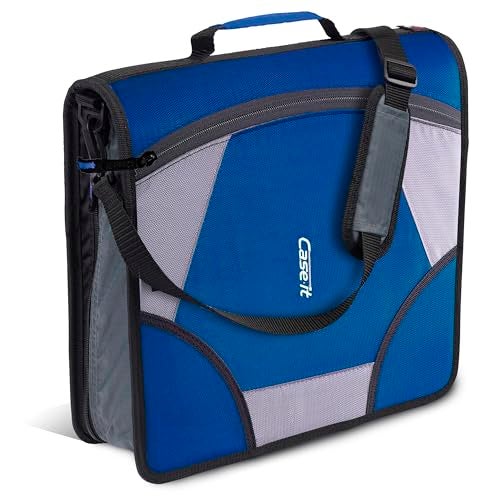 Case it Case-it King Sized Zip Tab School Zipper Binder | 4-Inch D-Rings, 800 Sheet Capacity, 5-Subject Expanding File Folder, Multiple Pockets & Storage Organizer, Shoulder Strap | D-186 Midnight Blue - Image 1