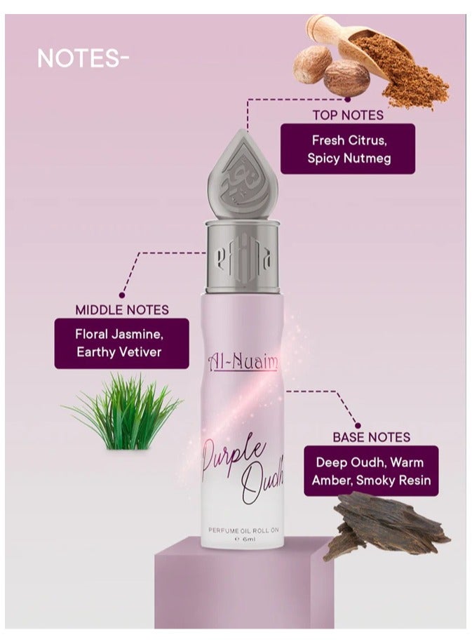 أل نواعم عطر النعيم الأرجواني بالعود، رول أون 6 مل | زيت عطري مركز للجنسين، خالٍ من الكحول | عطر يدوم طويلاً، منعش، زهري، وخشب العود، للرجال والنساء | حجم مناسب للجيب - Image 3