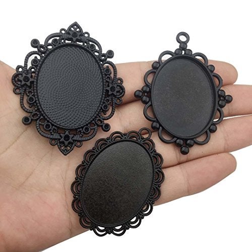 Youdiyla 10pcs 30x40mm Black Pendant Trays, Blank Glass Cabochons Dome Base Setting Bezel Frame Cameo Metal Alloy Charms for Jewelry Making DIY Findings (HM117) - Image 4