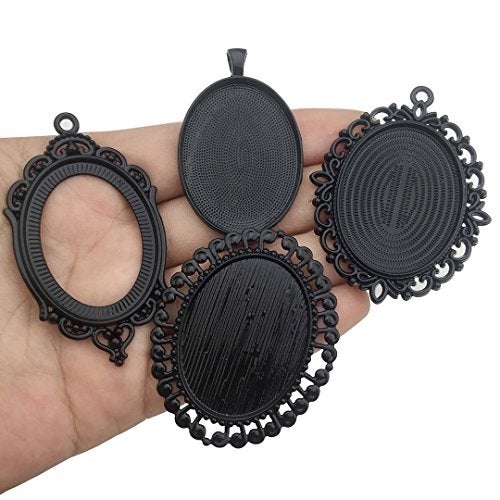 Youdiyla 10pcs 30x40mm Black Pendant Trays, Blank Glass Cabochons Dome Base Setting Bezel Frame Cameo Metal Alloy Charms for Jewelry Making DIY Findings (HM117) - Image 3