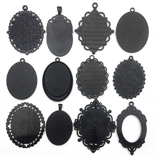 Youdiyla 10pcs 30x40mm Black Pendant Trays, Blank Glass Cabochons Dome Base Setting Bezel Frame Cameo Metal Alloy Charms for Jewelry Making DIY Findings (HM117) - Image 2