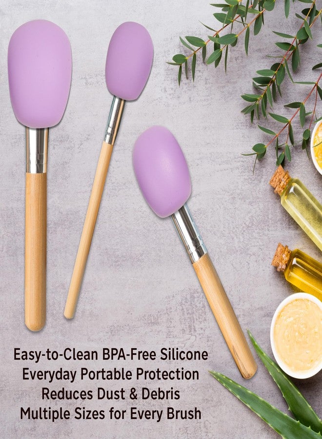 Eurow أغطية فرش المكياج السيليكون الفاخرة من يوروف، قابلة لإعادة الاستخدام ومناسبة للتخزين الخالي من الغبار، صديقة للسفر وسهلة التنظيف، تحمي الفرش في المنزل أو أثناء التنقل، بنفسجي، مجموعة 3 أحجام - Image 2