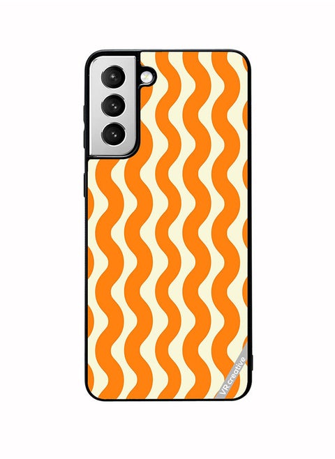 Protective Case Cover For Samsung Galaxy S22 5G Vertical Groovy Chevron Orange Stripe Autumn Pattern Design Multicolour