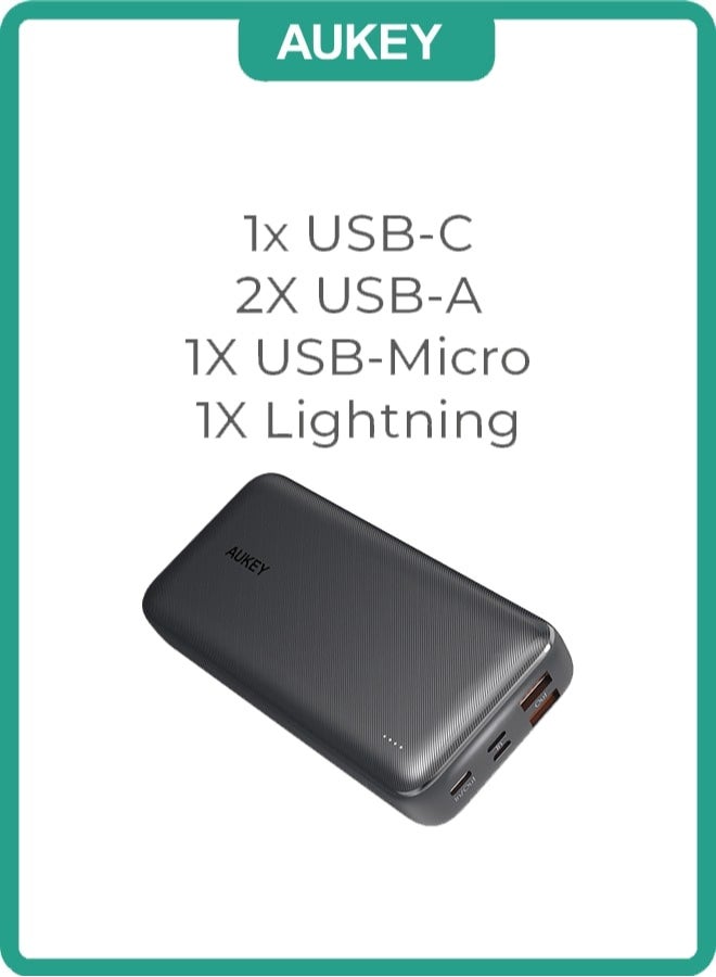 أوكي بطارية متنقلة بيزيكس بلس PD USB-C و مدخل لايتننج 22.5 واط N74S بسعة 20000 mAh أسود - Image 4