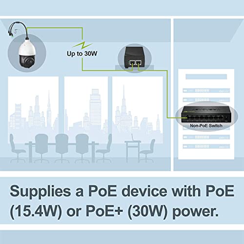 TRENDnet Gigabit Power Over Ethernet Plus Injector, PoE+ (30W) Power Network Distances Up to 100M (328 ft.), Black, TPE-115GI (Pack of 1) - Image 3