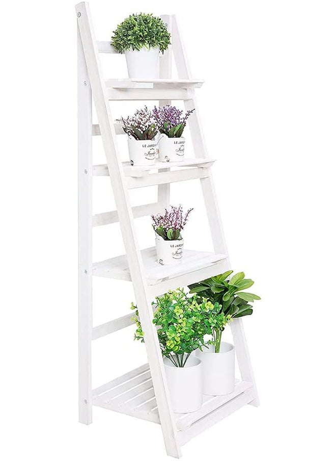 HOME TASTE Hometasle 4Tier Wooden White Ladder Shelf Wooden Plant Stand Foldable Display Flower Stand Plant Stands For Indoor Corner Storage Organizer Rack Flower Pot Stand (White) 