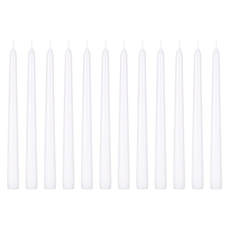 Mega Candles 12 pcs Unscented White Taper Candles, Hand Poured Wax Candle 10 Inch x 7/8 Inch, Home DÃ©cor, Wedding Receptions, Centerpieces, Occasions, Romantic Dinners, Prayer, Candle Holders - Image 1