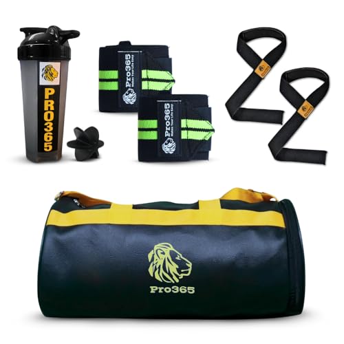 PRO365 Premium Gym Bag with Shoe Compartment, Weightlifting Deadlift Straps, Soft Wrist Support with Thumb Loop, and BPA-Free Shaker Bottle with Whisk Ball - Image 1