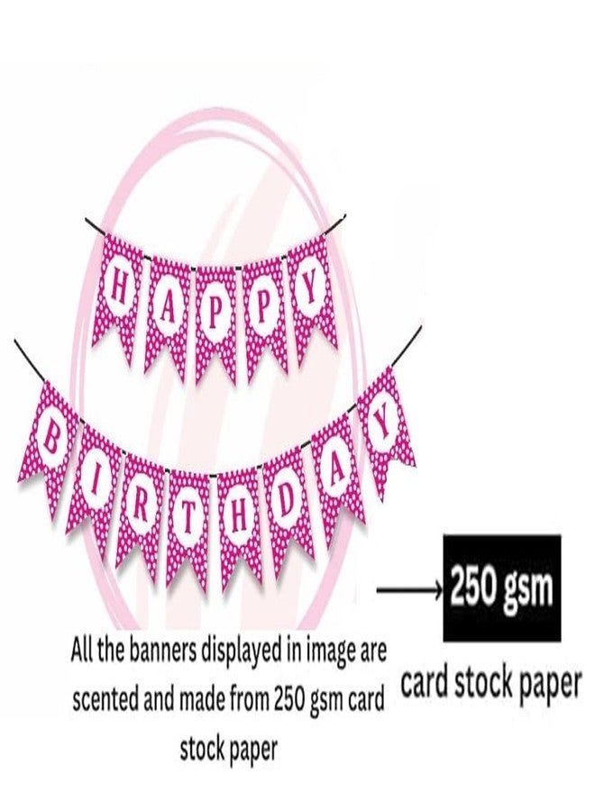 HK balloons Pack Of 32 Pcs Happy Birthday Pink Polka Dot Banner Card Stock Paper Decoration Set For Girls - Image 3