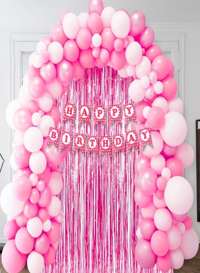 HK balloons Pack Of 32 Pcs Happy Birthday Pink Polka Dot Banner Card Stock Paper Decoration Set For Girls - Image 1