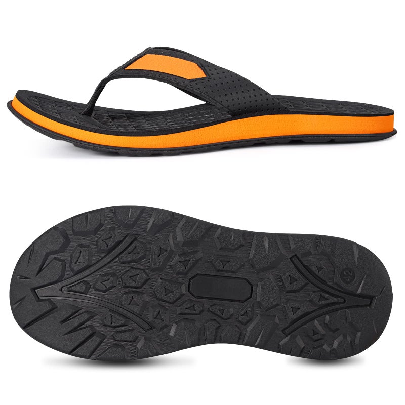 MALIDA Mens Flip Flops Non-Slip Bathroom Shower Shoes Cushion foam Indoor and Outdoor Thong Sandals,Orange US 10 - Image 4