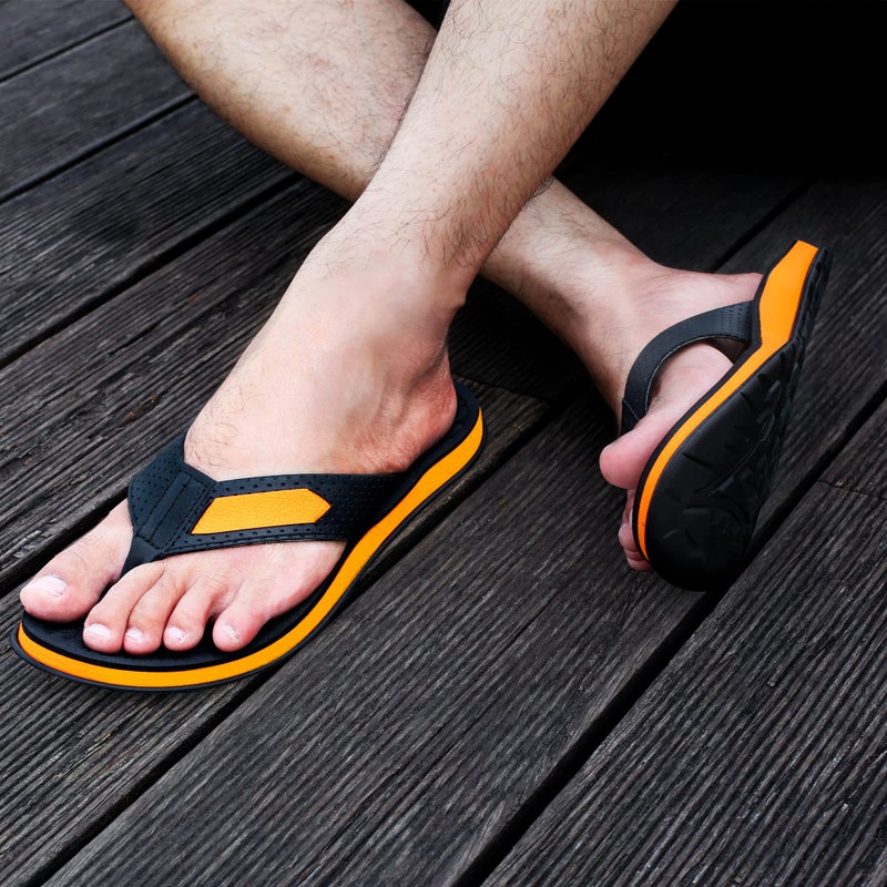 MALIDA Mens Flip Flops Non-Slip Bathroom Shower Shoes Cushion foam Indoor and Outdoor Thong Sandals,Orange US 10 - Image 2