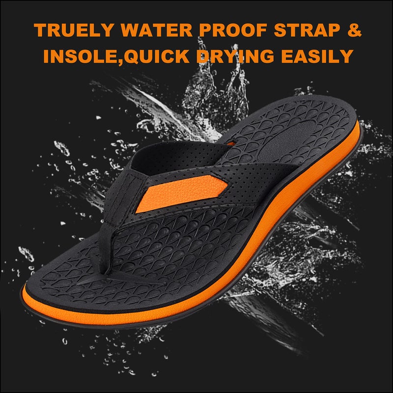 MALIDA Mens Flip Flops Non-Slip Bathroom Shower Shoes Cushion foam Indoor and Outdoor Thong Sandals,Orange US 10 - Image 3