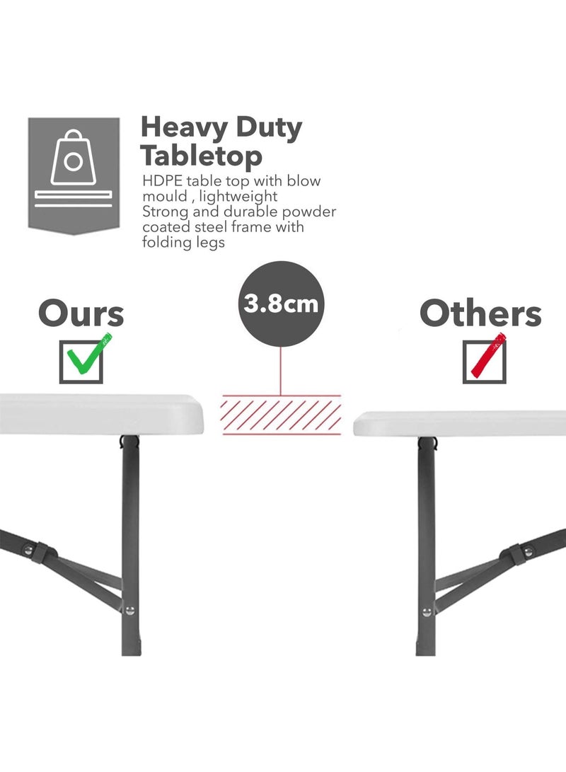 1.8m Foldable Table – Portable Plastic Table for Outdoor & Indoor Use (Camping, Beach, Parties, Home) – White - Image 3