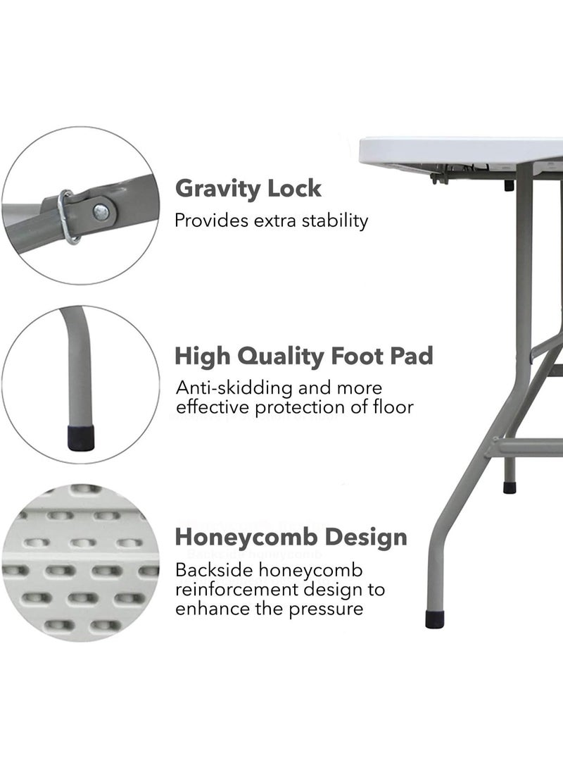 1.8m Foldable Table – Portable Plastic Table for Outdoor & Indoor Use (Camping, Beach, Parties, Home) – White - Image 4