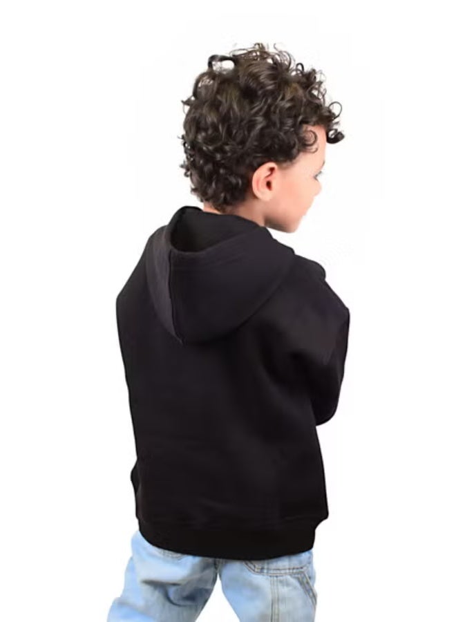 Bongo Kids Wear Graphic Design Melton Mixed Fabric Hoodie For Boys - Black - Image 4