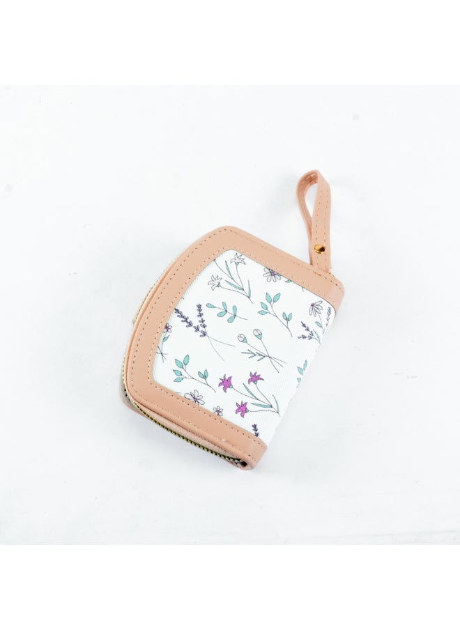 Generic Flowery Leather Flip Wallet & Card Holder with Multiple  Pockets and Zipped Pocket Pink  - Image 2