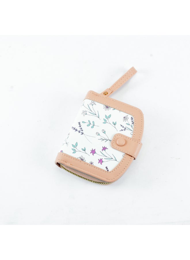 Generic Flowery Leather Flip Wallet & Card Holder with Multiple  Pockets and Zipped Pocket Pink  - Image 1