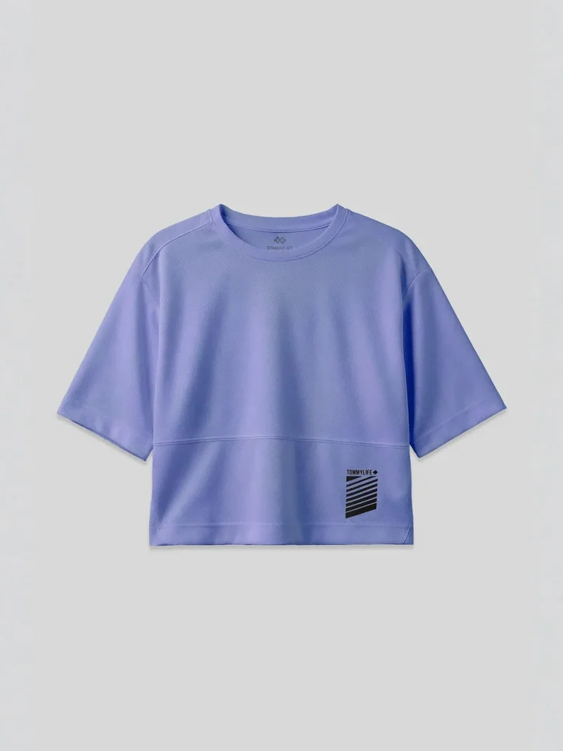 TOMMYLIFE TOMMY Oversized Crop Crew Neck T-Shirt With Pocket