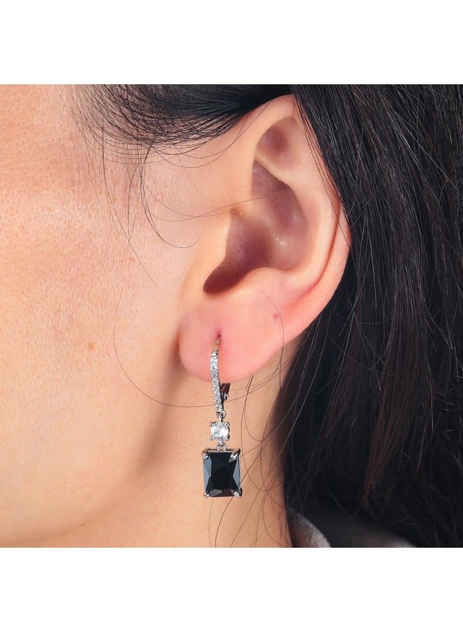 CiNily Rectangular-cut Drop Dangle Earrings for Women Hypoallergenic, Multi-color Cubic Zirconia Earrings Diamond Dangle Earrings Jewelry Gifts for Mothers Day 14K White Gold, White Gold Plated, Cubic - Image 2