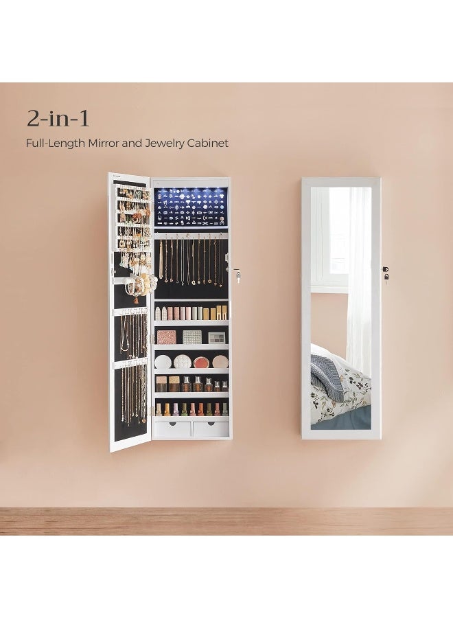 SONGMICS خزانة مجوهرات مرآة LED من SONGMICS، بطول 47.2 بوصة، قابلة للقفل، مثبتة على الحائط أو الباب، بيضاء - Image 3