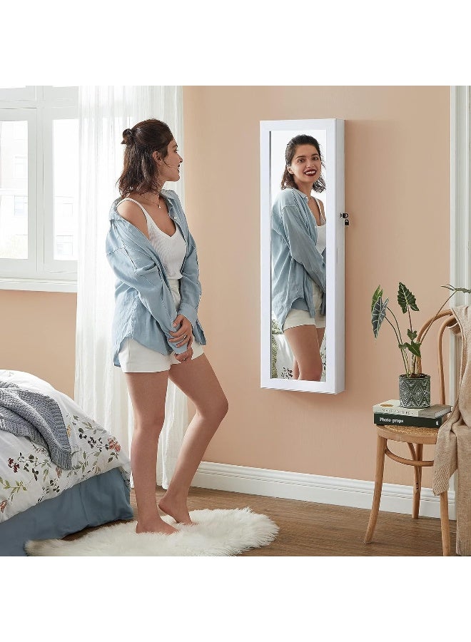 SONGMICS خزانة مجوهرات مرآة LED من SONGMICS، بطول 47.2 بوصة، قابلة للقفل، مثبتة على الحائط أو الباب، بيضاء - Image 2