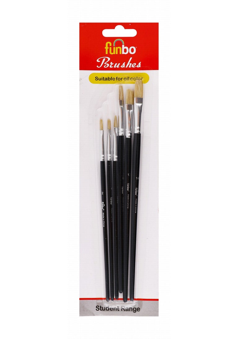 Funbo 6-Piece Flat Brush Set For Oil Painting