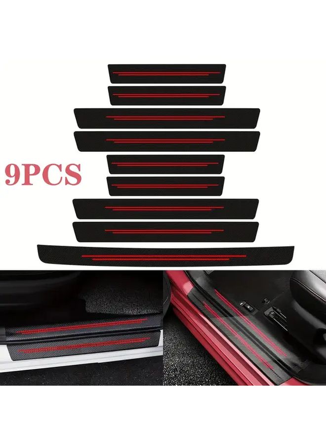 Red Carbon Fiber Door Sill Protectors Anti Scratch Strips For All Cars - Image 1