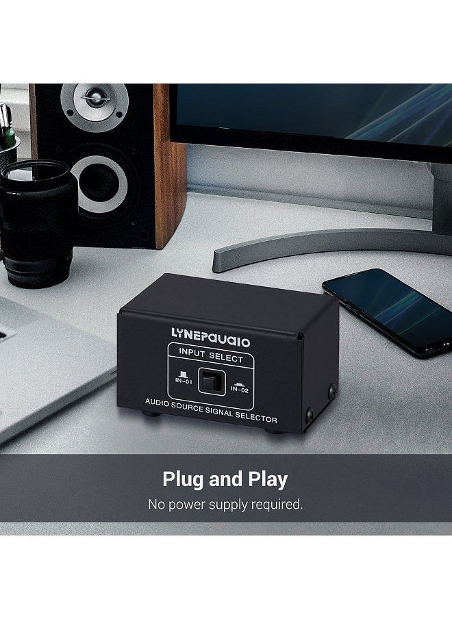 LYNEPAUAIO - مبدل صوتي RCA 2 في 1 خارج / 1 في 2 خارج مفتاح A/B صندوق تقسيم صوت ستيريو بدون تشويه مقبس RCA للتبديل بين مكبرات صوت الكمبيوتر وسماعات الرأس - Image 1