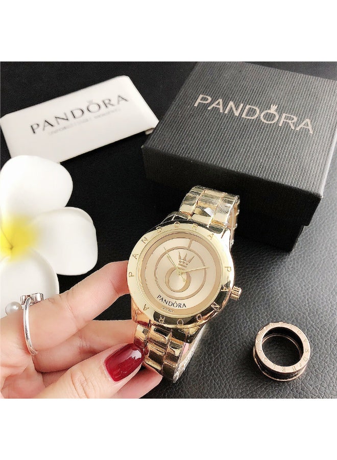 Gold Stainless Steel Band Light Luxury Quartz Watch