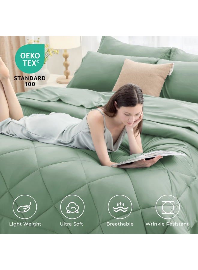 HEVUMYI Light Green Full Comforter Set - 7-Piece All Season Bed in a Bag Full, Ultra Soft Bedding Set with Comforter, Flat Sheet, Fitted Sheet, Pillowcases, Pillow Shams - Image 2